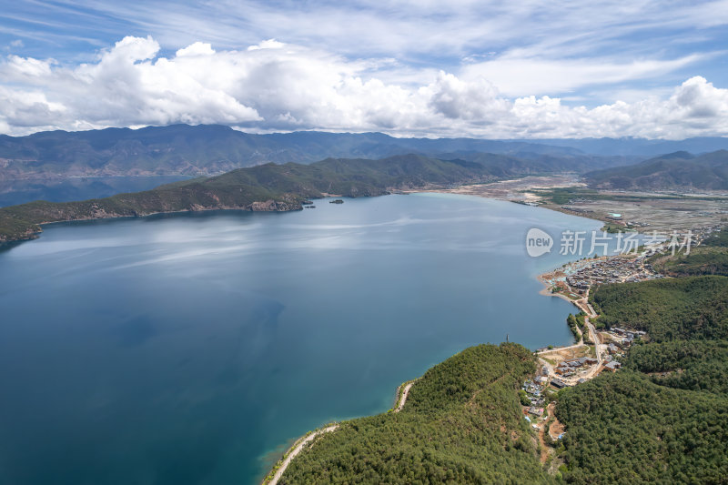 云南丽江泸沽湖摩梭族美景高空航拍