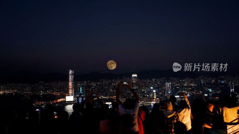 香港中秋月亮城市照片摄影太平山上赏月夜景