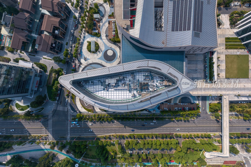 江西南昌新图书馆建筑蓝调夜景高空航拍