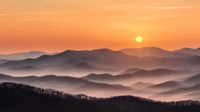 群山高山日出云海自然风景航拍