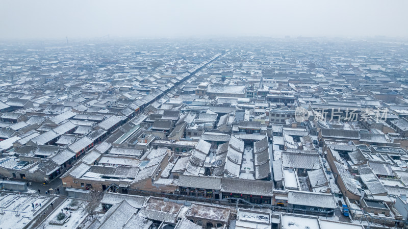 山西晋中平遥古城雪景航拍风景宣传