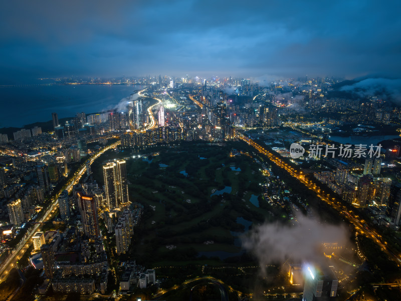 深圳福田CBD大湾区平安大厦夜景蓝调航拍