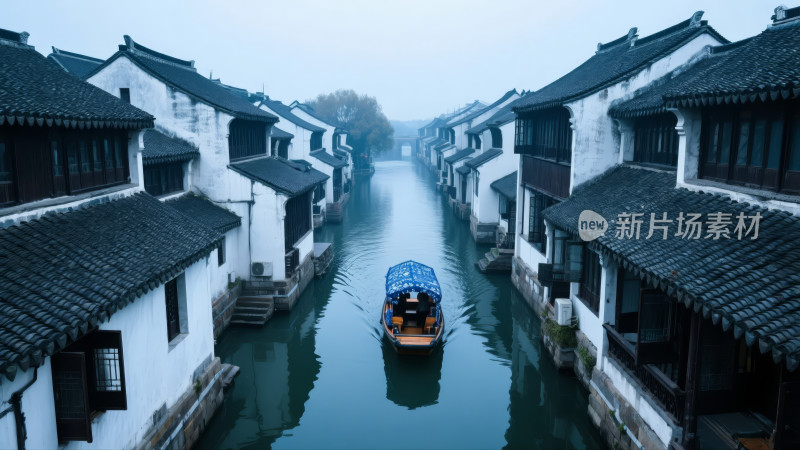 江南水乡古镇乌篷船旅游文化风情背景图