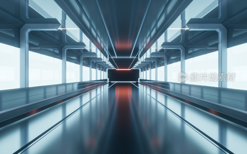 蓝色未来感隧道3D渲染