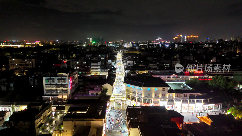 广东潮州古城牌坊街夜景灯光航拍