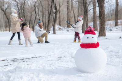 雪地里的一家人和雪人