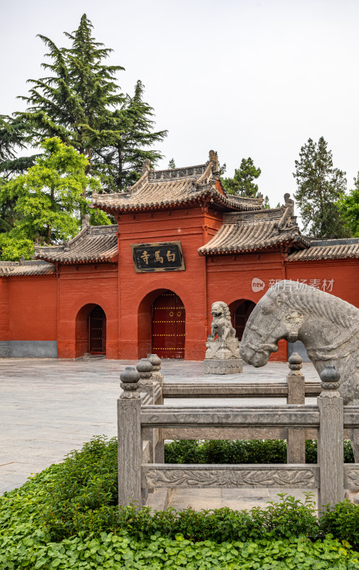 洛阳白马寺入口门白马石狮子景点景观