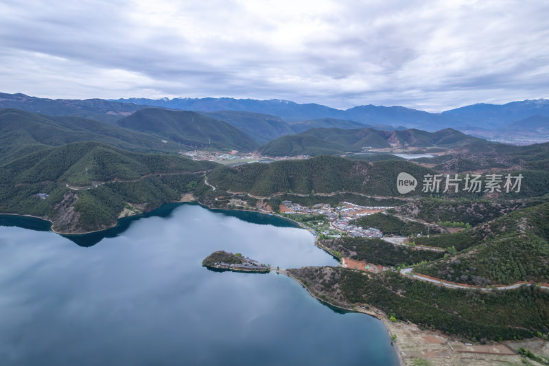 云南丽江泸沽湖摩梭族美景高空航拍