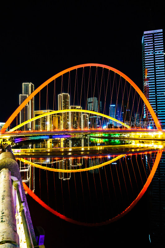 天津市津湾广场海河边大沽桥夜景