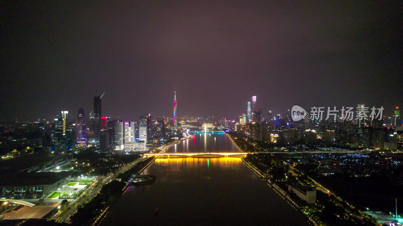 广州珠江两岸夜景广州塔航拍图