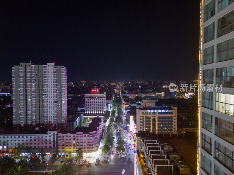 航拍河南周口万顺达百货五一路夜景