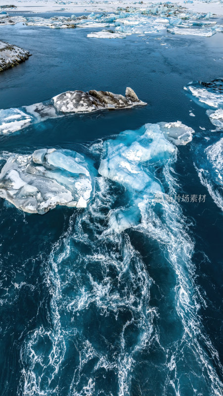 冰岛北极圈瓦特冰川国家公园钻石黑沙滩航拍