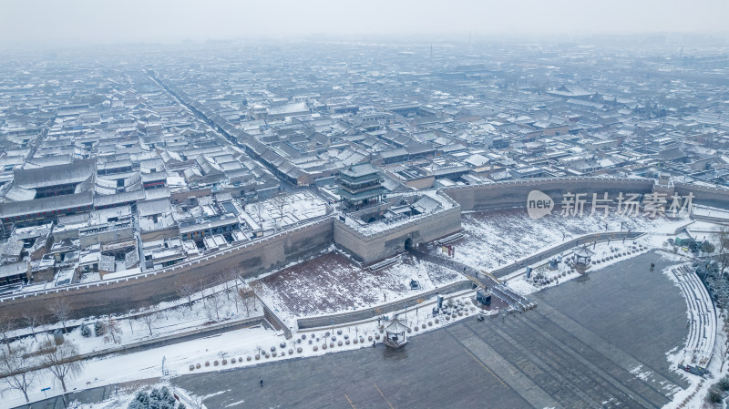 山西晋中平遥古城雪景航拍风景宣传