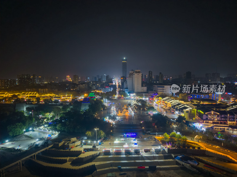 湖南岳阳巴陵广场夜景航拍