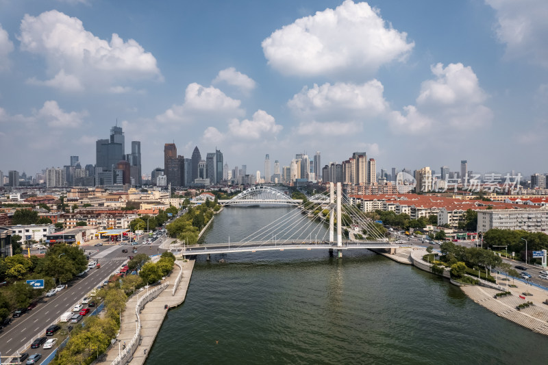 天津海河风景线城市天际线建筑风光航拍