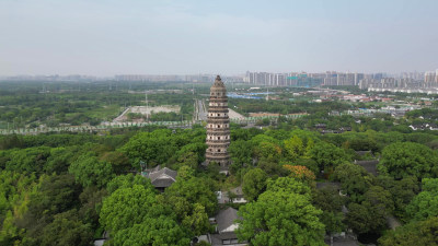 航拍江苏苏州虎丘山风景名胜区虎丘斜塔