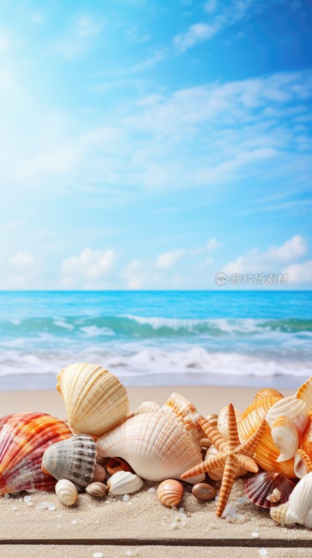 假日海滩，唯美海景和海星贝壳沙子