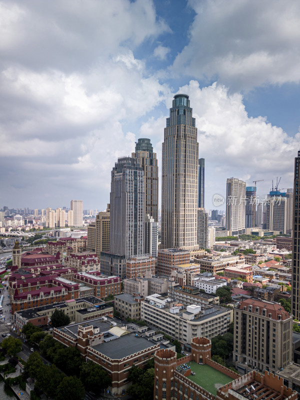 天津市区海河风景天际线航拍