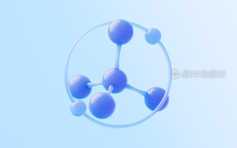 蓝色玻璃材质分子结构3D渲染