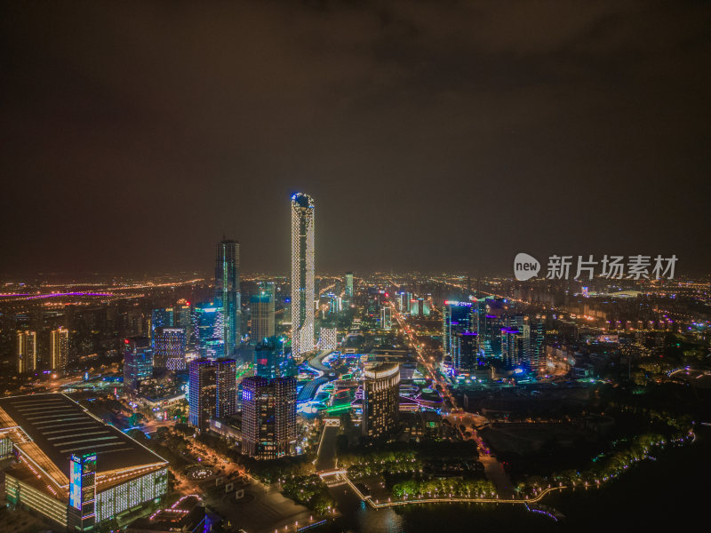 航拍江苏苏州夜景苏州大景苏州建设