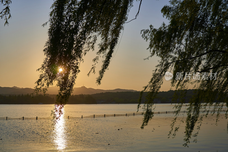 西湖的金色夕阳美景