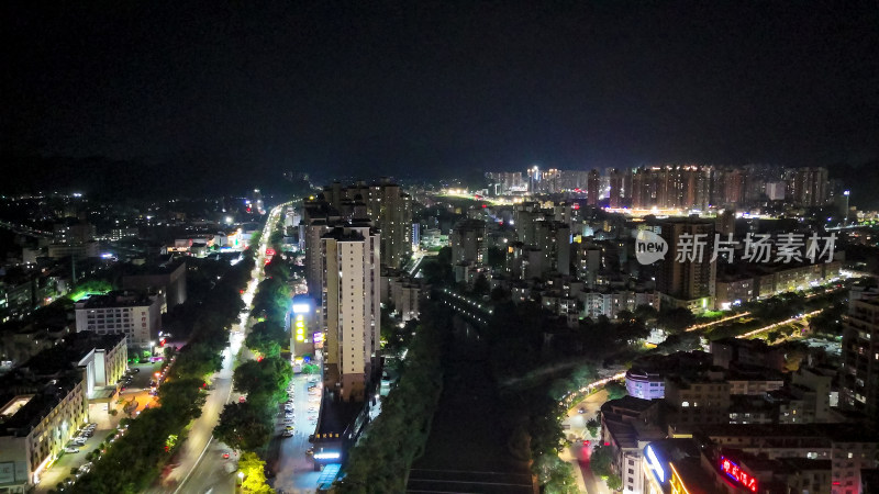 云浮城市夜景交通航拍图