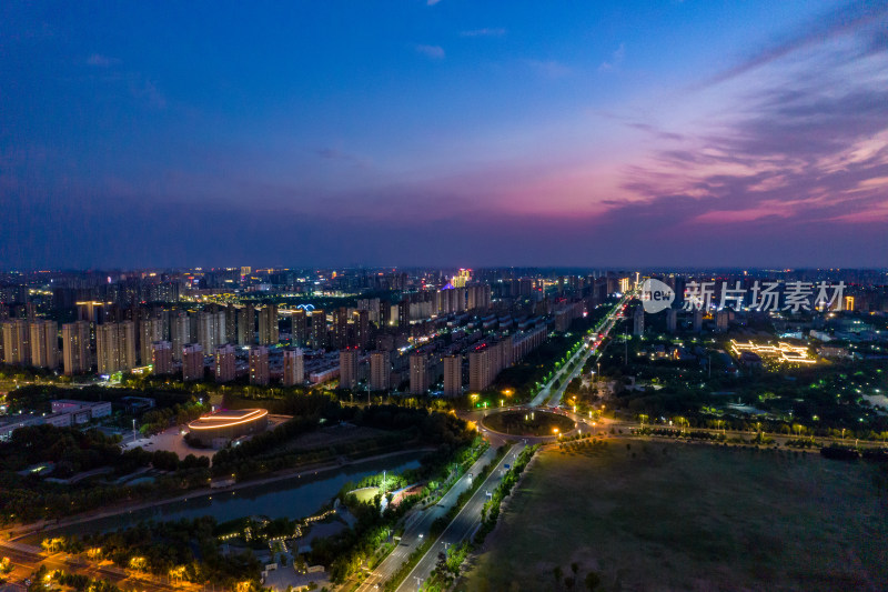 河南周口新城城市夜景灯光航拍图