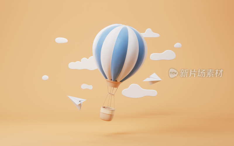 热气球与卡通风格背景3D渲染