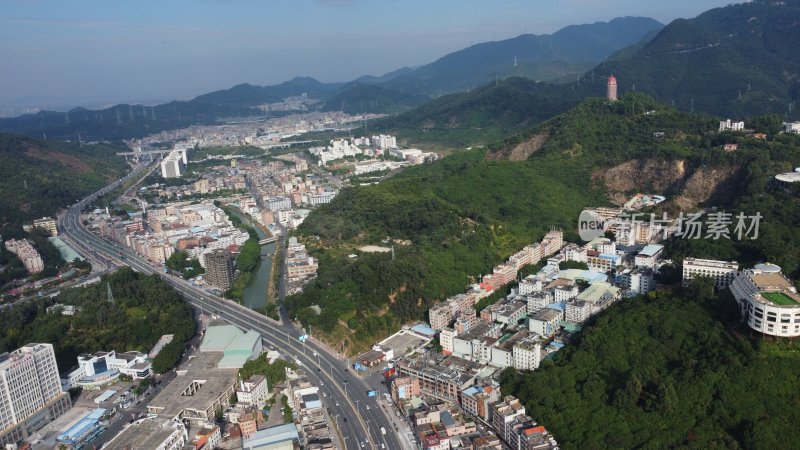 航拍广东省东莞市樟木头镇城市风光