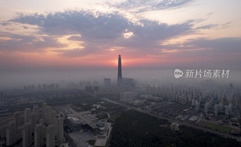 天津滨海新区周大福金融中心城市日出风光