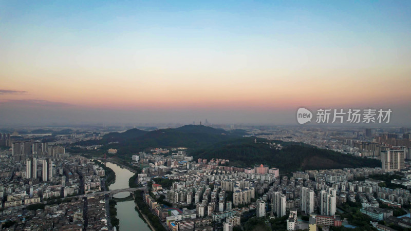 广东江门日落晚霞夜幕降临航拍