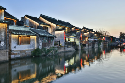 江南水乡西塘古镇景区夜景