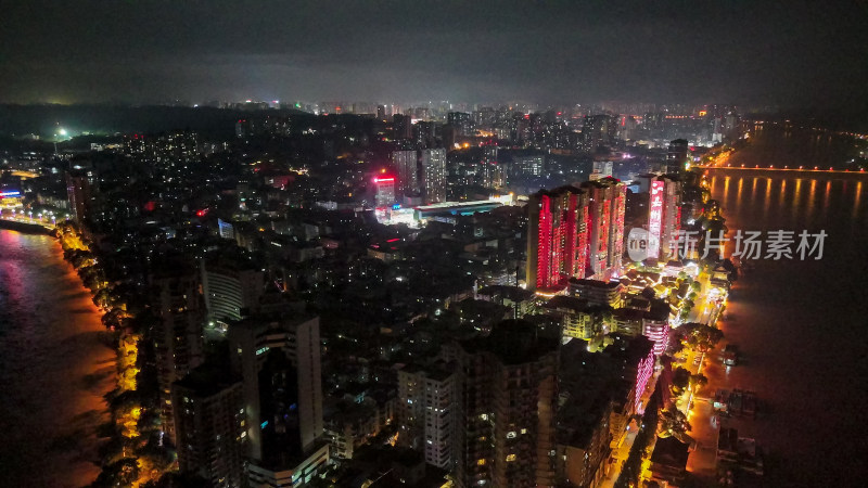 四川乐山万家灯火城市夜景航拍图