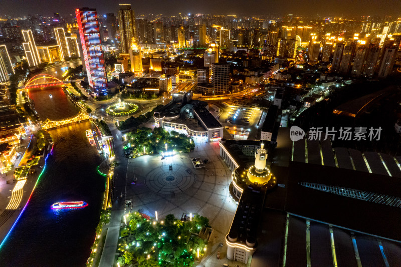 天津城市夜景交通航拍图