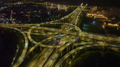 航拍杭州彩虹立交桥夜景