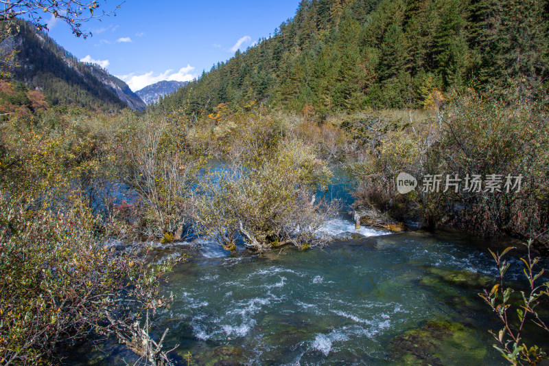 九寨沟秋色，犀牛海山林流水山景