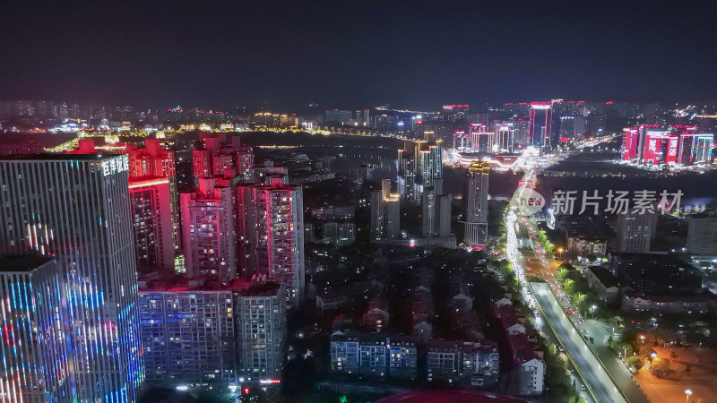 航拍泸州夜景中国酒城大剧院夜景