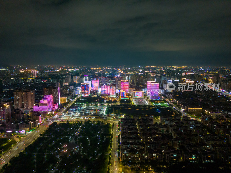 广东汕头城市夜景灯光交通航拍