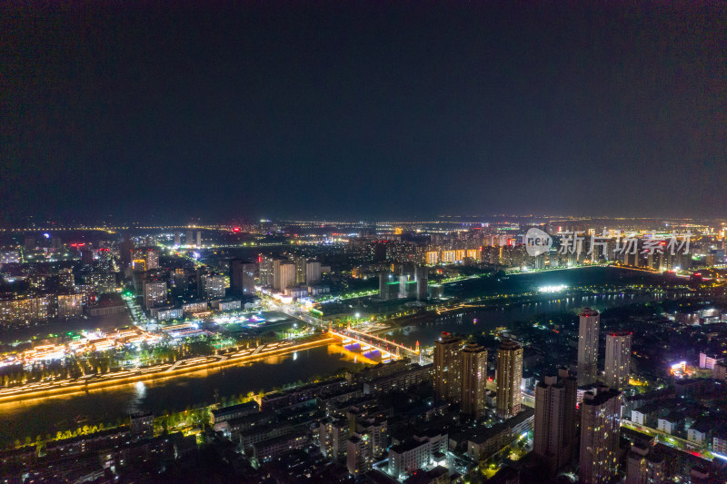 湖北襄阳大景夜景灯光航拍摄影图