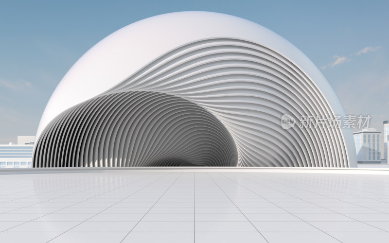 白色的抽象几何建筑 3D渲染