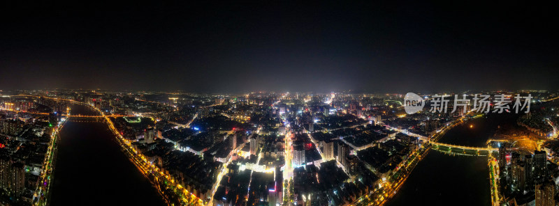 湖南衡阳城市夜景航拍全景图