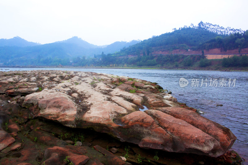 岩石河流喀斯特风景背景自然户外