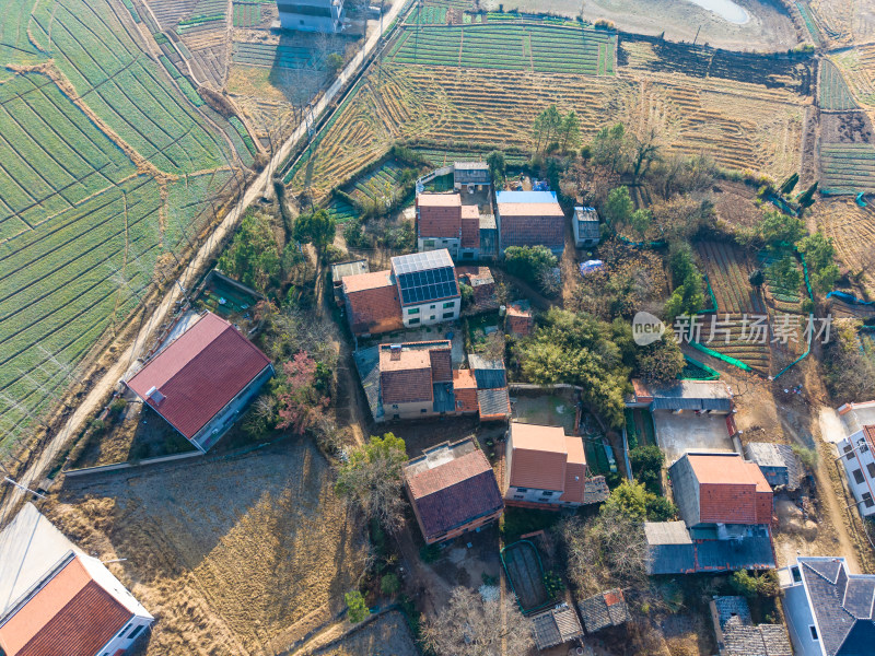 乡村住宅河流田野航拍全景