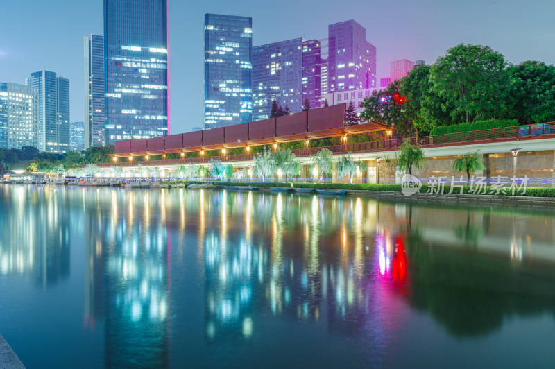 佛山千灯湖公园城市高楼建筑夜景灯光