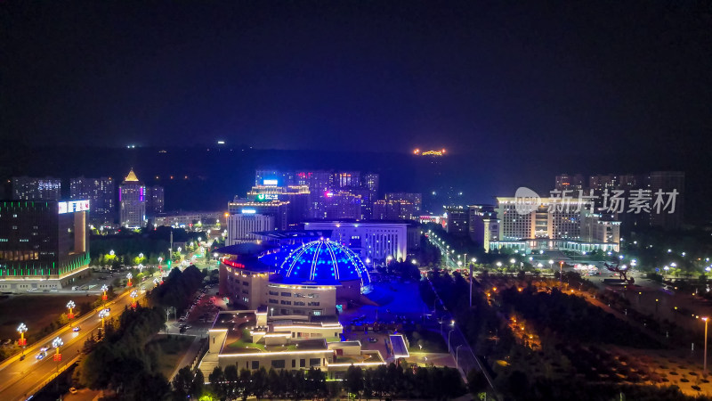 陕西宝鸡展览馆宝鸡市工人文化宫夜景航拍图