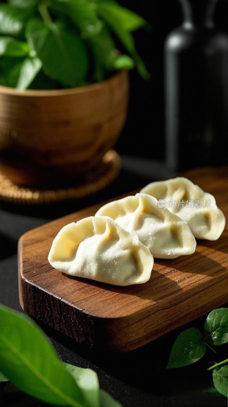 桌子上一盘饺子食物中国新年水饺