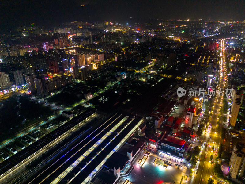 九江城市夜景灯光航拍图