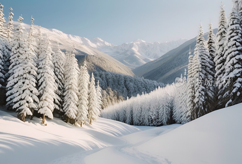 冬季森林白雪覆盖风景