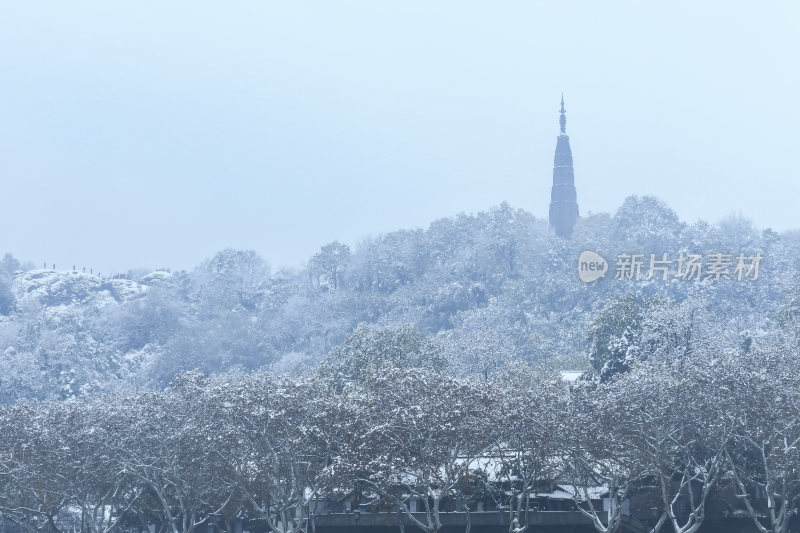 杭州西湖冬天江南雪景