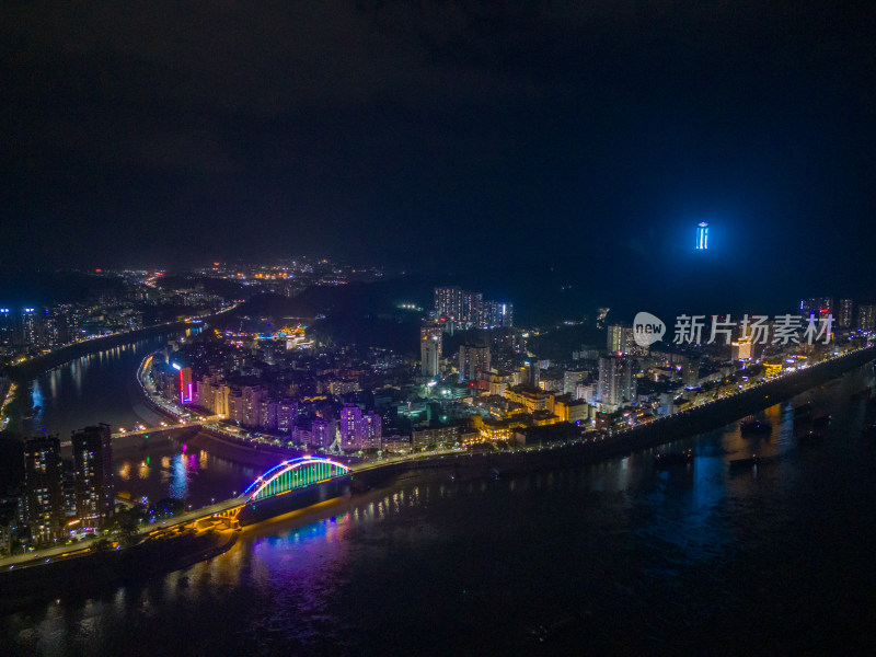 广西梧州城市夜景灯光航拍图